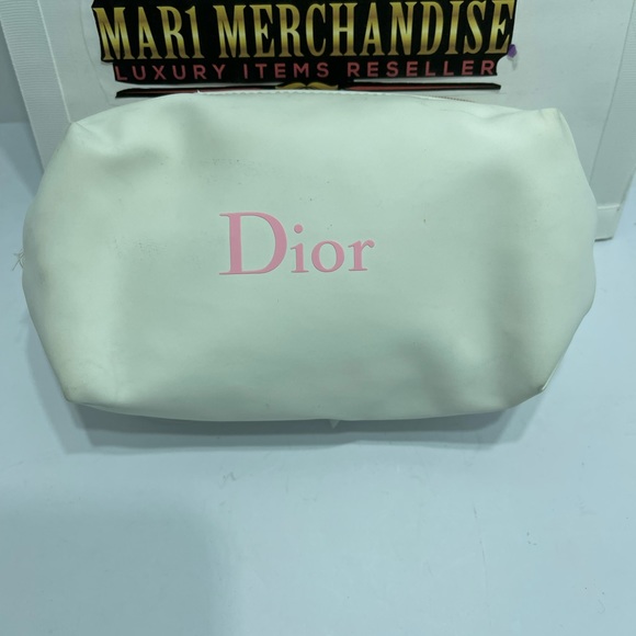 Dior Cosmetic Case in White and pink zipper size 7in by 5 in.Preloved. - Picture 1 of 15